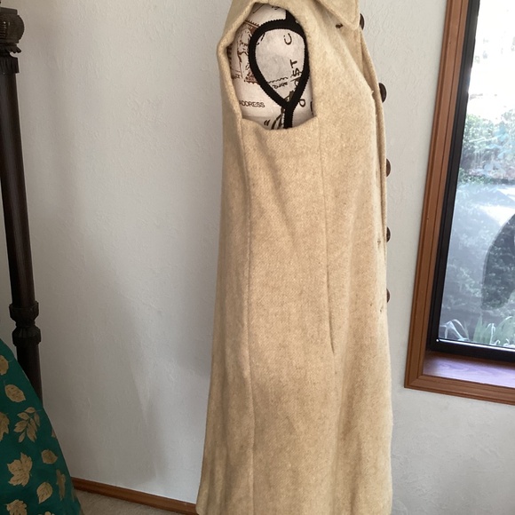 Vintage Handmade Heavy Wool Dress/Cape Cover Wood Buttons Dress - Picture 5 of 16